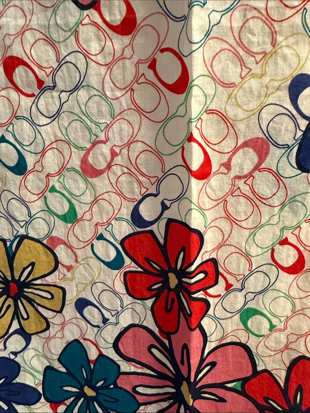 Coach White Floral 🌺Logo Oblong Scarf with Multicolor Blooms - Picture 3 of 3